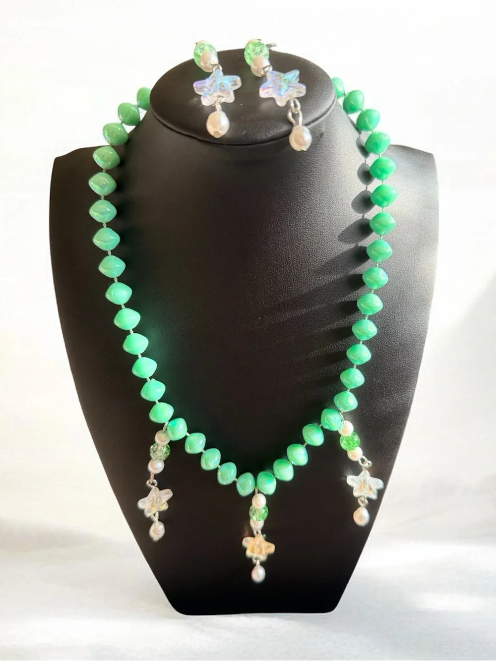 Green Beaded Necklace and Earring Set by